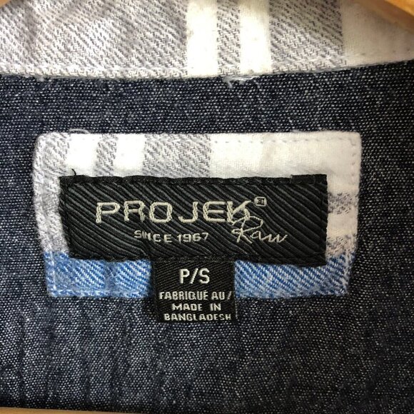 PROJEK RAW Men’s Flannel Plaid Button-Down Shirt 100% Cotton Blue Gray Small - Picture 8 of 14